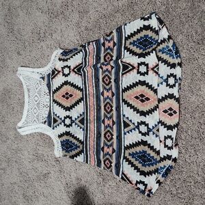 Western print lace tank top